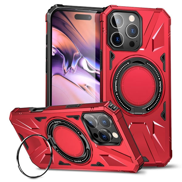 iPhone 16 Pro magnetisk etui Fleksibelt og støtsikkert ringstativ mot fall - Rød Red