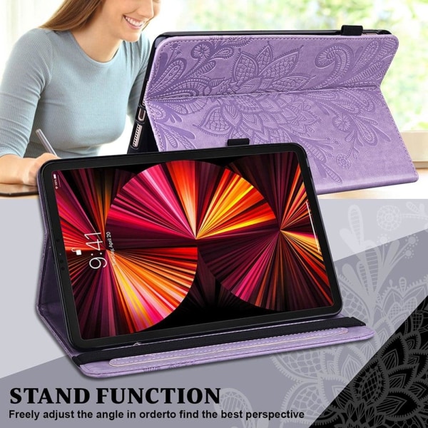 iPad Pro 11 (2021) imprint flower pattern PU leather flip case - Purple