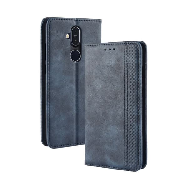 Nokia 8.1 vintage stil læder flip etui - Blå Blue