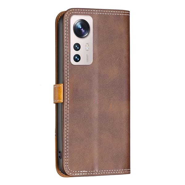 BINFEN to-farvet Xiaomi 12 Lite læderetui - Kaffe Brown