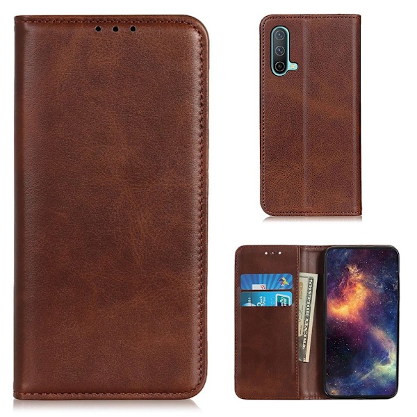 Lompakko-style Aitoa Nahkaa Läppäkotelo For OnePlus Nord CE 5G - Kahvi Brown