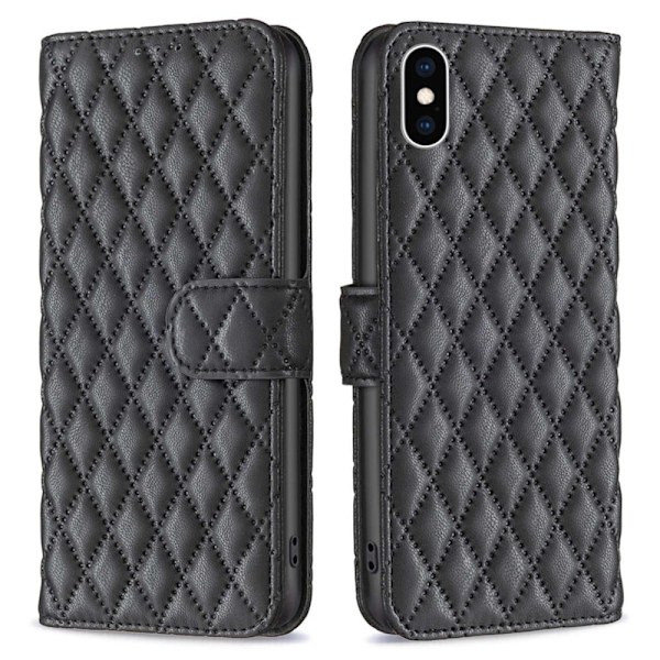 Rombuskuvioinen matta läppäkotelo iPhone Xs - Musta Black