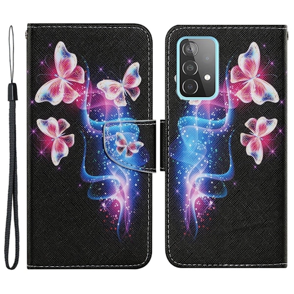 Wonderland Samsung Galaxy A53 5G Läppäkotelo - Three Fluorescent Butterflies Multicolor