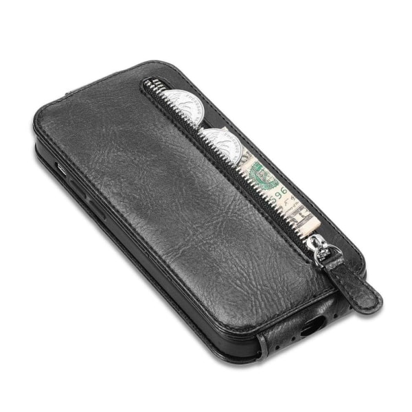 Vertical Flip Phone Suojakotelo With Zipper For iPhone 12 Mini - Black
