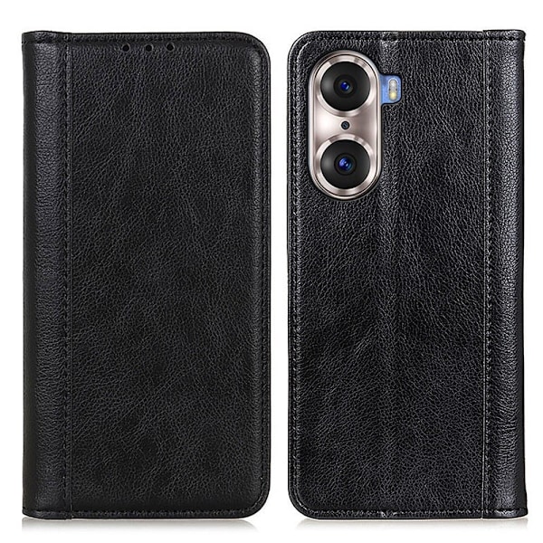 Äkta läder Honor 60 Pro fodral med magnetisk stängning Svart