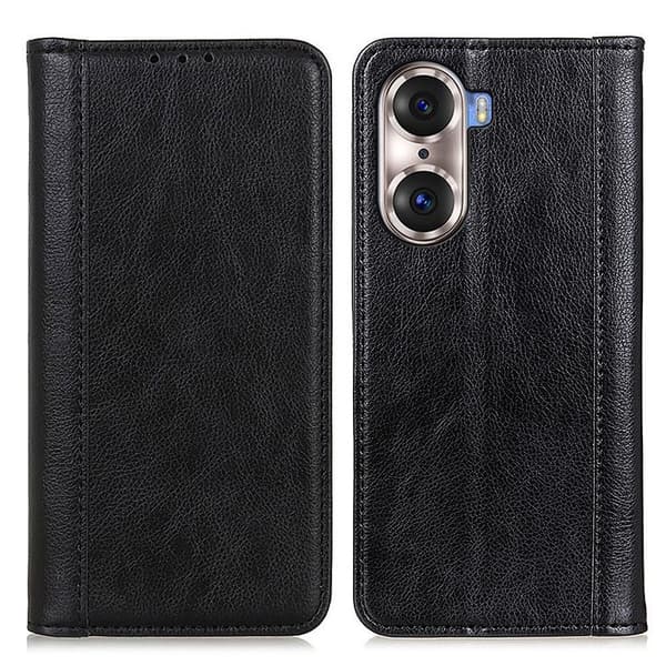 Honor 60 Pro ægte læderetui med magnetisk lukning - Sort Black