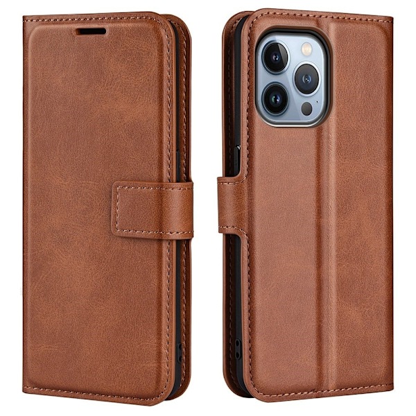 iPhone 14 Pro nahkainen lompakokkotelo - Vaalean Ruskea Brown
