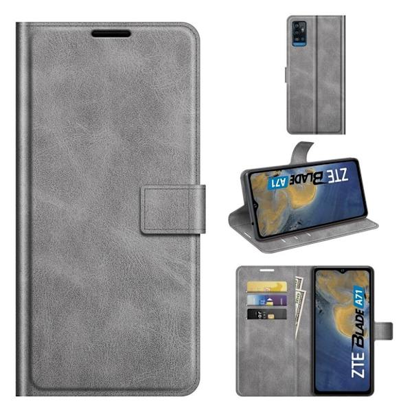 Læderetui med Pung til ZTE Blade A71 - Grå Silver grey