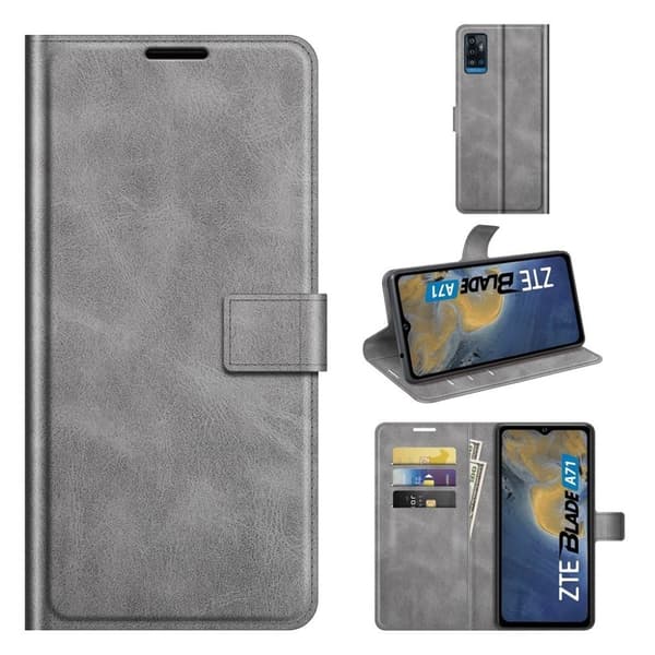 Læretui med Lommebok til ZTE Blade A71 - Grå Silver grey