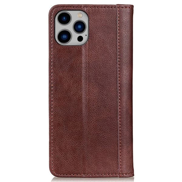 Ekte lærdeksel med magnetisk lukking for iPhone 14 Plus - Brun Brown