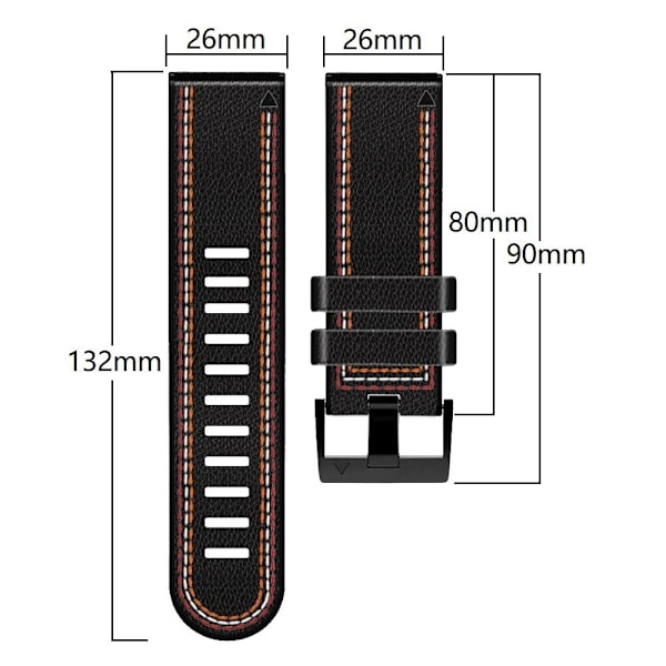 26 mm læder med silikone-urrem til Garmin-ur - Sort Black