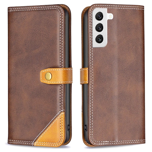 BINFEN kaksivärinen nahkakotelo Samsung Galaxy S22 - Kahvi Brown