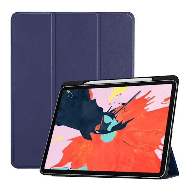 iPad Pro 12.9 inch (2018) vikbart syntetläder skyddsfodral - Mörk Blå Blå