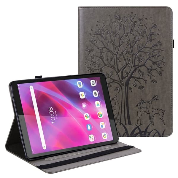 Lenovo Tab M10 læderetui med træ- og hjortemønster - Grå Silver grey