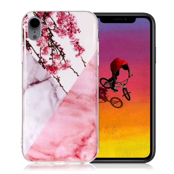 Etui med mønsterprint til iPhone Xr - Hvid/Lyserød Marmor Og Blomster Multicolor