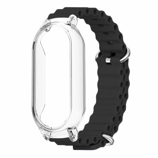 Xiaomi Smart Band 8 silikonihihna - Musta / Läpinäkyvä Kotelo Black