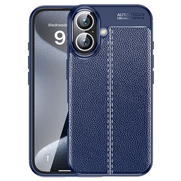 iPhone 16 Fodral Litchi textur baksida Flexibelt telefonskydd - Blå Blå