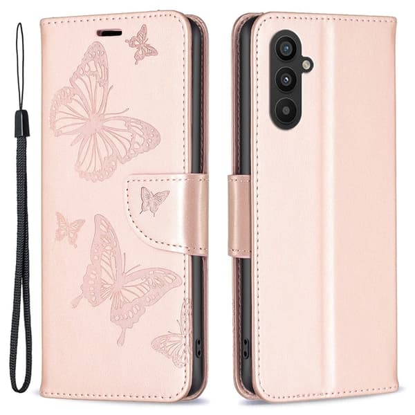 Sommerfugl Samsung Galaxy A24 4G Flip Etui - Rødguld Pink