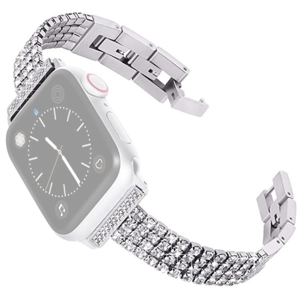 Apple Watch (45mm) rhinestone four row décor stainless steel wat Silver grey