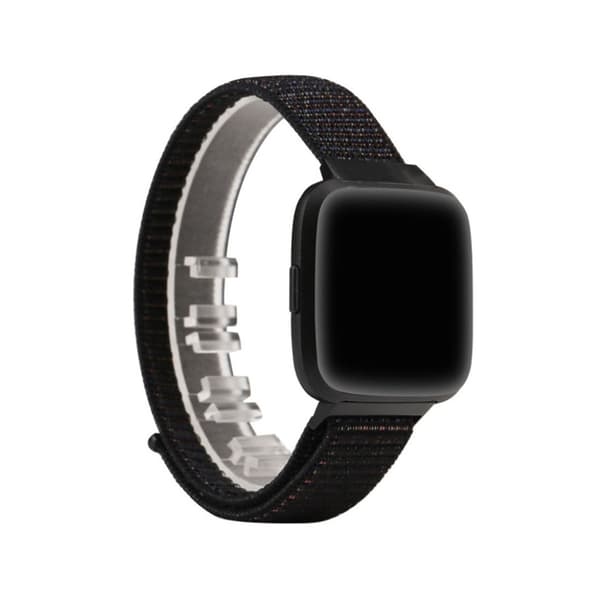 FitBit Versa Nailon Vaihtoranneke Tarra Kiinnitys - Musta Black