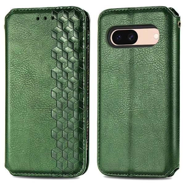 Läder Google Pixel 8A fodral med romb-design - Grön Grön