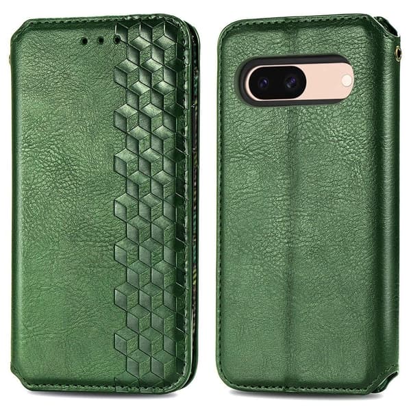 Skinn-etui med stilfult rombeavtrykk for Google Pixel 8A - Grønn Green