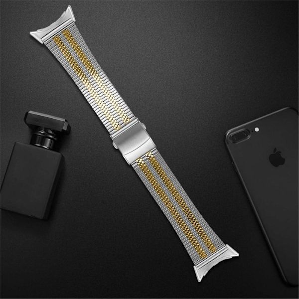 Google Pixel Watch 5 klockarmband med pärlor i rostfritt stål - Silver / Guld Guld