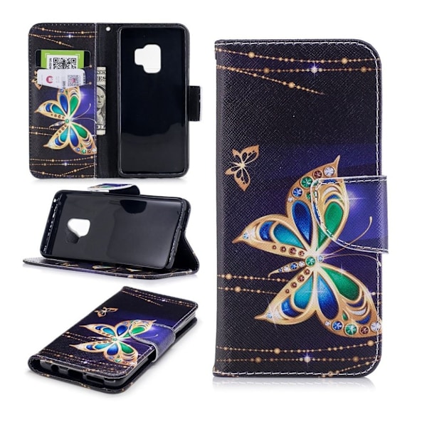 Samsung Galaxy S9 Printet Mønster PU læder flip etui - Rhinsten Decor Sommerfugl Multicolor