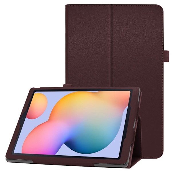 Samsung Galaxy Tab S6 Lite flipfodral i litchi-texturläder - Kaffe Brun