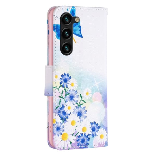 Wonderland Samsung Galaxy S23 Plus Flip Etui - Sommerfugl og Blomster Blue