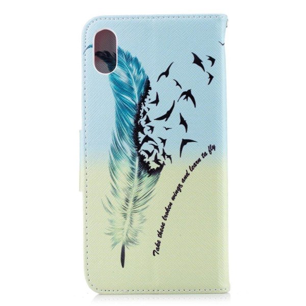 iPhone Xs Max læder flip cover med mønsterprint - Feather Multicolor