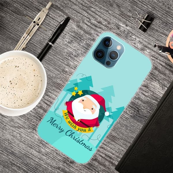 iPhone 16 Pro Fodral Julmönster Tryck Mjukt Flexibelt Telefonskydd - Tomte Blå