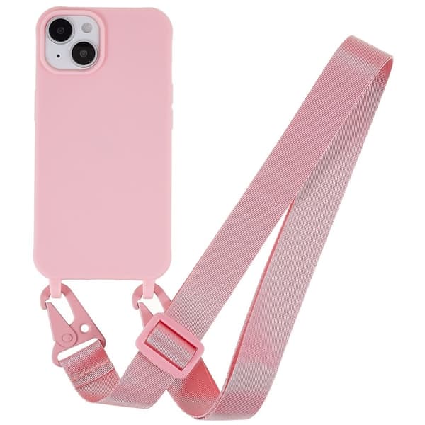 Tynt TPU-deksel med matt finish og justerbar stropp til iPhone 15 - Rosa Pink