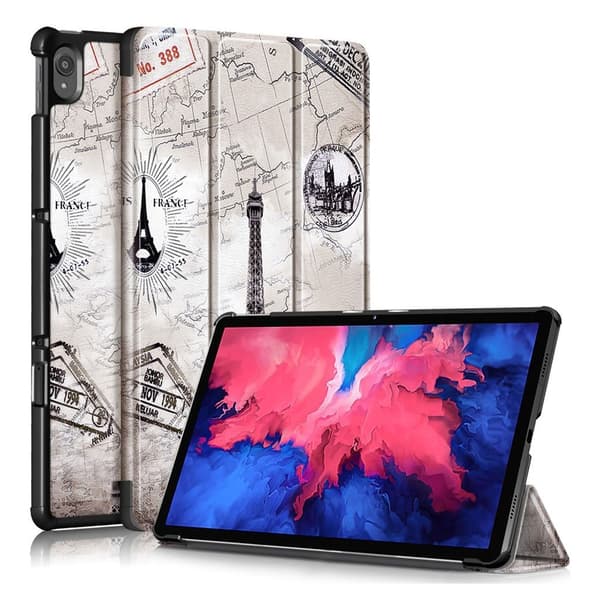 Lenovo Tab P11 trefaldigt mönstrat flipfodral i läder - Järntorn Silvergrå