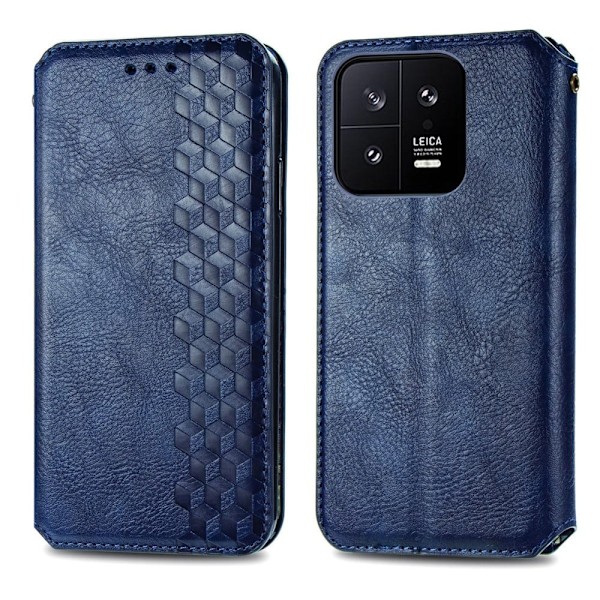 Læder Etui med A Stilfuldt Rhombus Tryk til Xiaomi 13 - Blå Blue