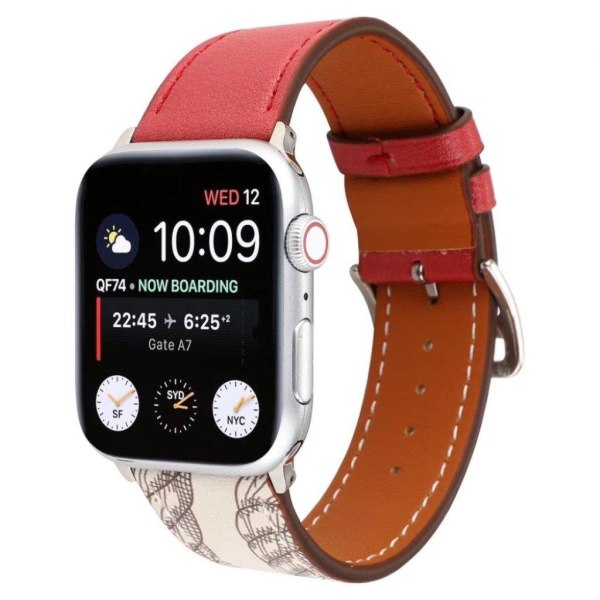 Apple Watch Series 5 40mm mønster ægte læder Urrem - Rød Red