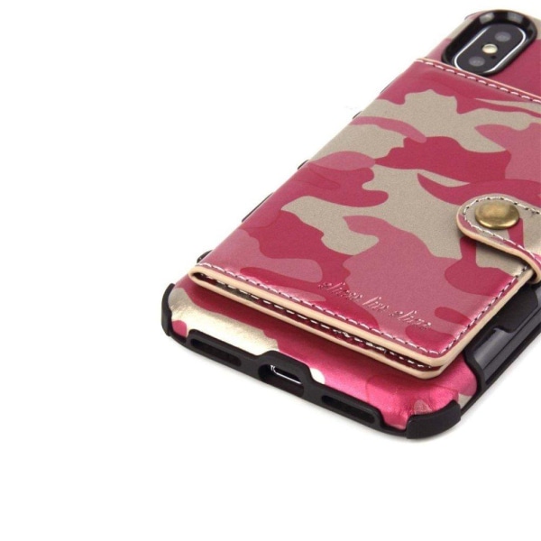 SHOUHUSHEN iPhone Xs Max Camouflage læder hybrid etui - Rose Pink