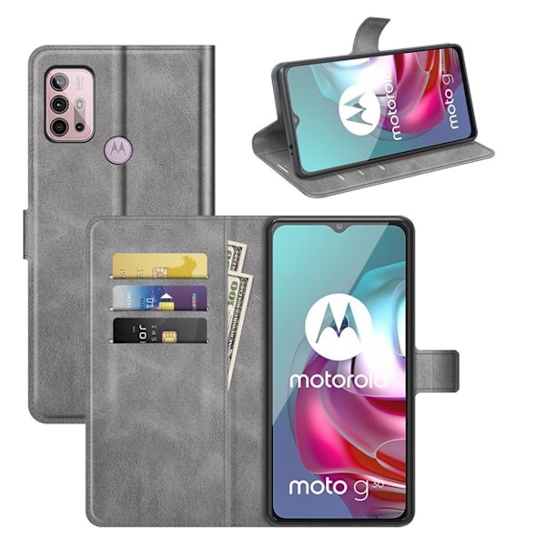 Wallet-style Læder Etui til Motorola Moto G30 / G10 - Grå Silver grey