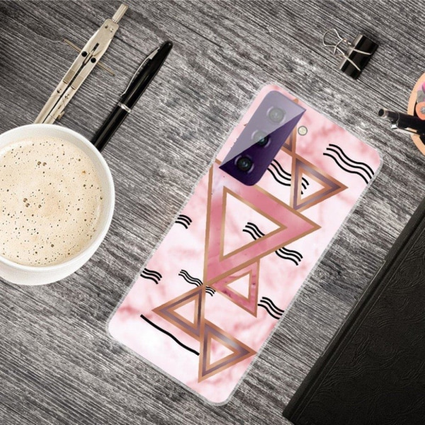 Marmormotiv Samsung Galaxy S21 FE skal - Rosa Färgade Trianglar Rosa