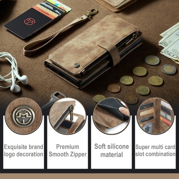 Rymligt Samsung Galaxy S23 Ultra fodral med plånbok - Brun Brun