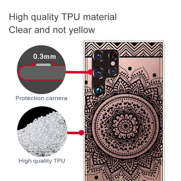 Deco Samsung Galaxy S22 Ultra Etui - Mandala Blomst Black