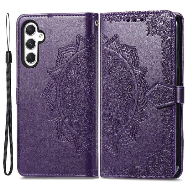 Mandala läder Samsung Galaxy A25 fodral - Lila Lila