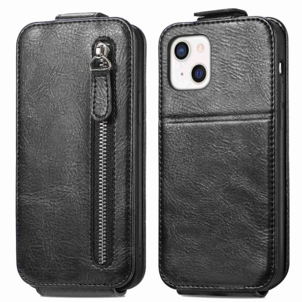 Vertical Flip Phone Suojakotelo With Zipper For iPhone 13 Mini - Black