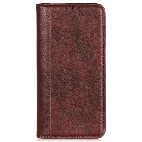 iPhone 14 Pro Max ægte læderetui med magnetisk lukning - Brun Brown