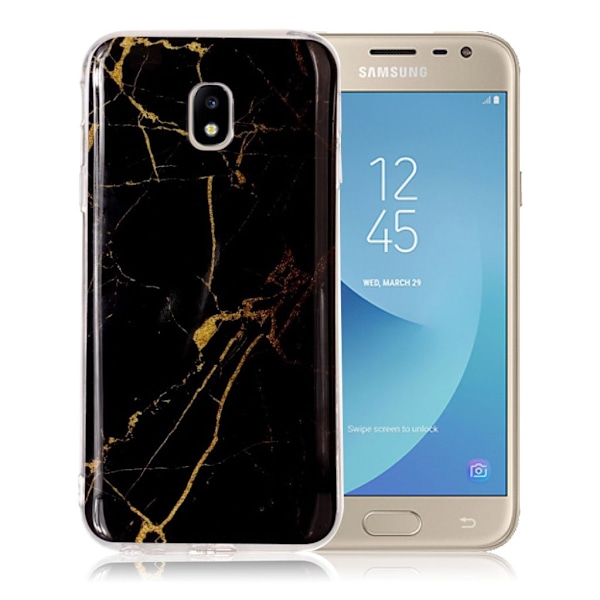 Samsung Galaxy J3 (2017) beskyttelsesetui i silikone- og plastik med marmor tekstur - Sort/Guld Multicolor