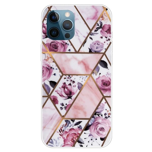 Marble iPhone 15 Pro Suojakotelo - Elegant Roses Tile Pink