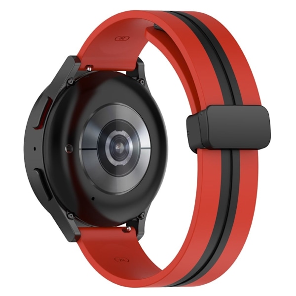 20 mm universal tofarvet silikoneurrem med magnetisk foldespænde - Rød / Sort Red