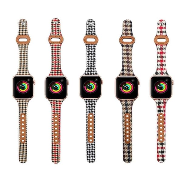 Apple Watch 42mm - 44mm liner design nahkaranneke - Punainen Ruutu Red