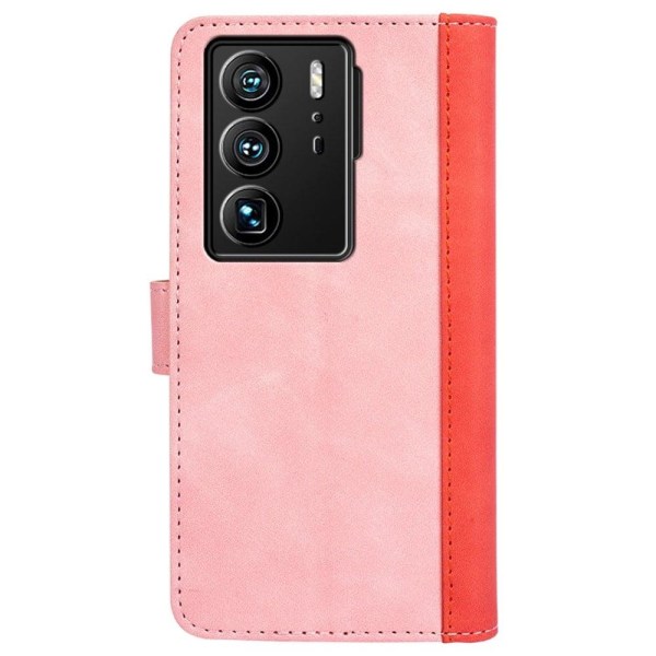 Two-color leather flip case for ZTE Axon 40 Ultra - Pink Pink