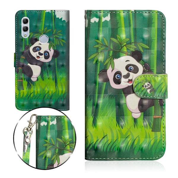Huawei P Smart 2019 lysspot dekoreret læder flip etui - Panda Klatrer Træ Multicolor